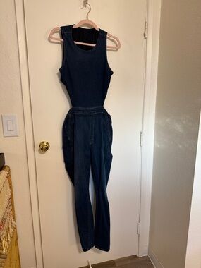 MOTHER Dark Blue Denim Tank-Top Jumpsuit